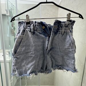 Zara Washed Blue Paperbag Waist Denim Shorts